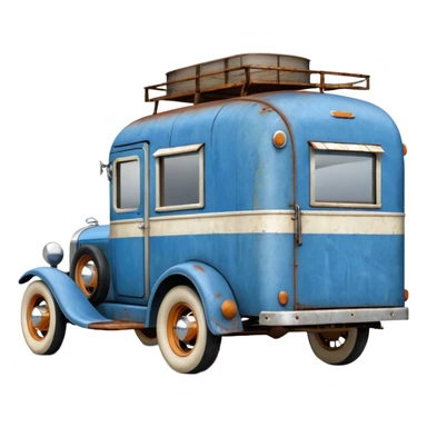 A 1934 ratty rat Chevrolet hot rod caravan pulling a large matching trailer, blue and pearl  sticker