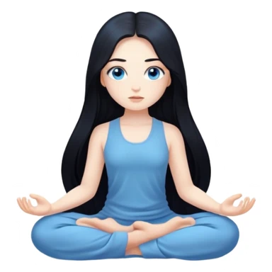 Beautiful Pale girl with long black hair and blue eyes meditates sticker