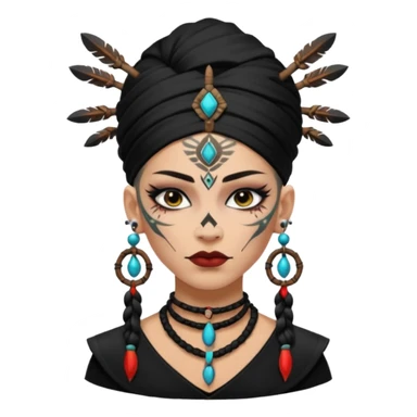 white shaman woman black clothes black accesories face tattoos sticker