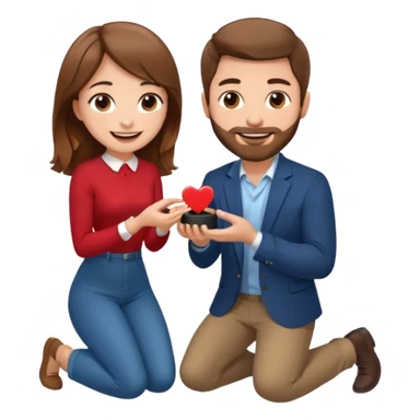 A brown haired man with a short beard proposing to a brown haired girl sticker