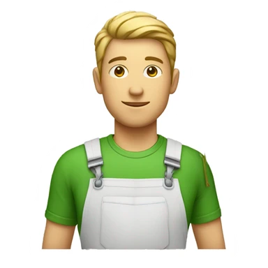 white gardener with green clothes holds small rose sticker