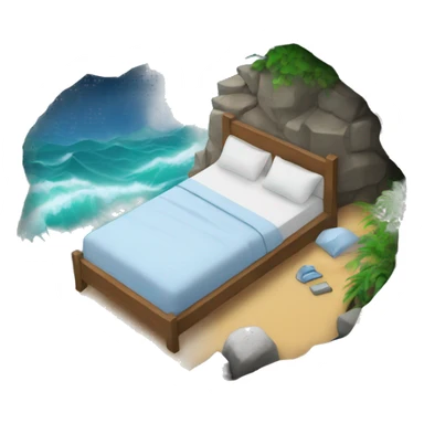 bed next to the ocean waves crashing on the rocks  sticker