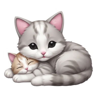1 grey and white small cat with its eyes closed lying down leaning on its elbow with its paw curled under his head holding it up sticker