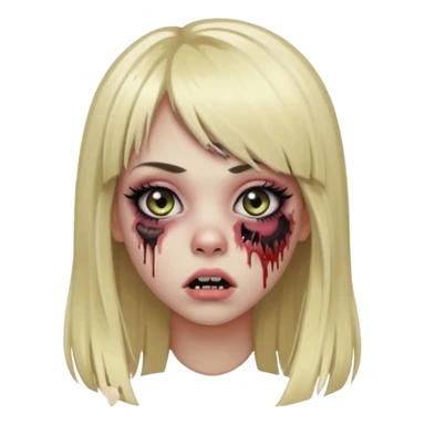 zombie girl emoji, long straight blonde hair, bangs, big lashes, eyeliner, subtle blush, mouth and ear piercings sticker