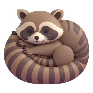3D raccoon, curled up, sleeping, soft lighting sticker