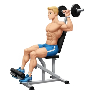 side-view bodybuilder seated weighted calf-raise machine lower leg exercise sticker