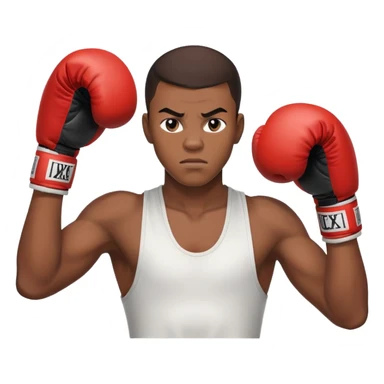 Passport photo portrait of a 19-year-old Black male boxer, neutral expression, shoulders up view, athletic build, boxing context subtly visible sticker