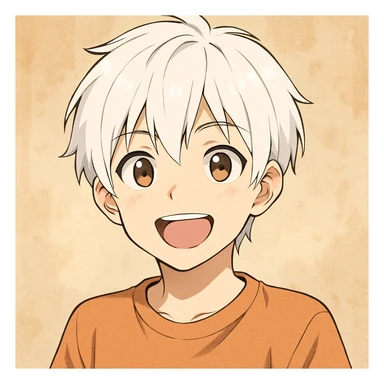 anime style boy with short white hair, cheerful look sticker