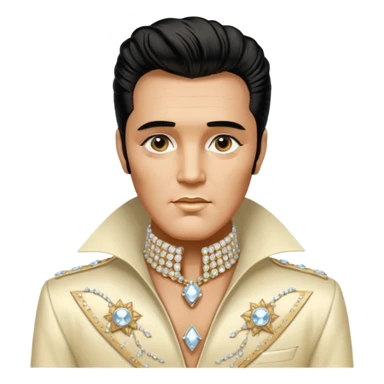 solarpunk aesthetic brilliant divine lighting, oil paint  -  An aging Elvis Presley in a glamorous ivory costume with a collar encrusted with diamonds sticker