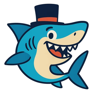 a fun and whimsical shark wearing a top hat sticker