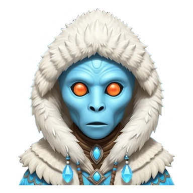 ancient arctic alien shaman portrait, head and shoulders only, Inuit-inspired fur hood, carved bone ornaments, glowing cosmic eyes, icy alien skin, spiritual sci-fi vibe, 3D cartoon, mobile game icon style, clean background, no text, no watermark


 sticker