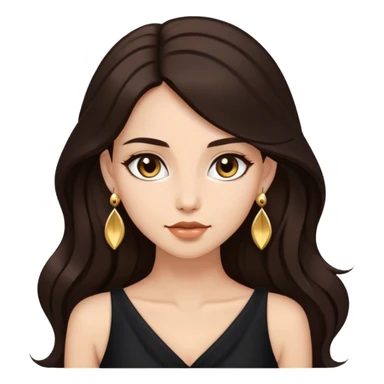 Beautiful woman,cute, long dark brown hair in dark dress with gold earrings sticker