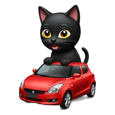 Black cat driving red suzuki swift sticker