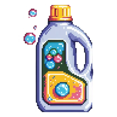 laundry detergent bottle with soap bubbles sticker