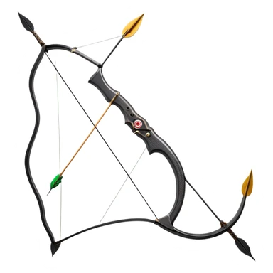A professional recurve bow with an arrow nocked, ready to be released. The target features concentric rings, placed at a distance. The emphasis is on the bow, arrow, and target, highlighting the precision, focus, and skill involved in competitive archery. sticker