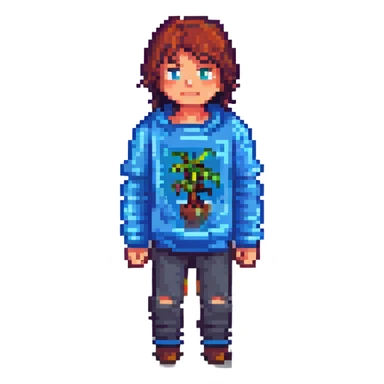 boy in a Minecraft jumper, pixel art style sticker