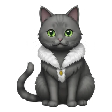 full body view of beautiful female solid dark grey cat with green eyes, grey face, white toes/paws and small white patch on her chest sticker