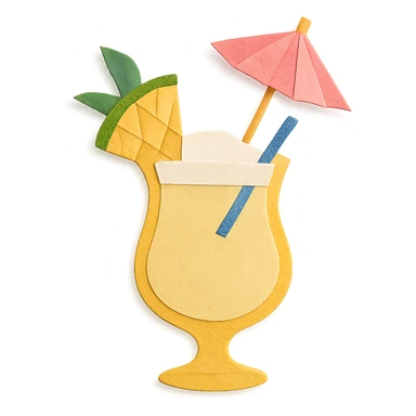 pina colada cocktail with a paper umbrella and pineapple garnish in paper-craft style sticker