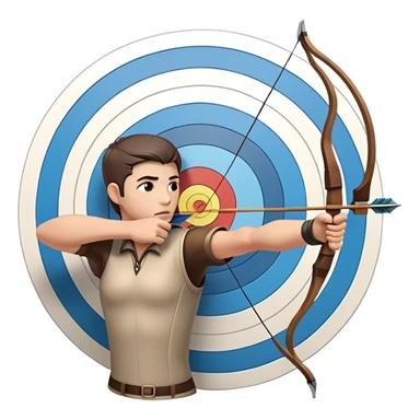 An archer drawing a bow and aiming an arrow at a target, with perfect focus and precision. The target is visible in the background, featuring concentric rings. The scene captures the concentration and skill involved in archery, emphasizing the elegance and accuracy of the sport. sticker