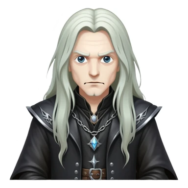 wizard with long hair, heavy metal aesthetic, leather clothes, dark magic sticker