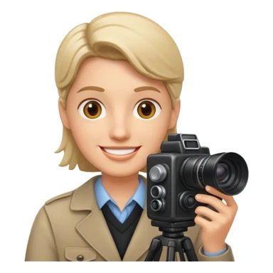 a white journalist with a camera sticker