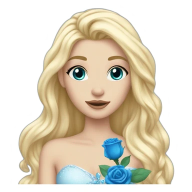 ice princess long blonde hair holding a blue rose sticker