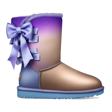 Realistic pair of blue ,purple,and taupe  ombre grunge Ugg fur boots with rose gold silk ribbon bows. sticker
