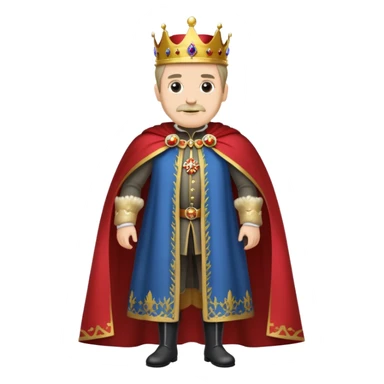 Full body of Carlos I of Spain, Habsburg king standing in royal attire with crown, cape, and prominent jaw sticker