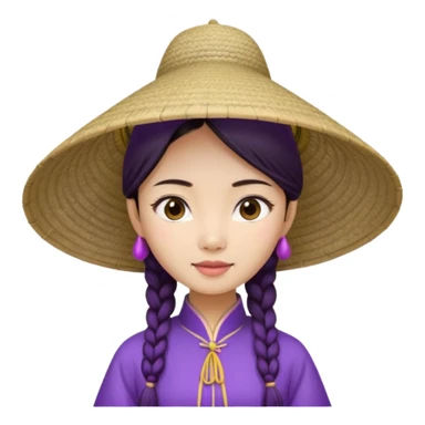 ancient vietnamese girl with conical hat, purple sticker