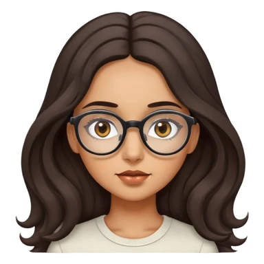 Girl shrugging with olive skin, brown eyes with long eyelashes and dark wavy long hair and large eyeglasses on top of head sticker