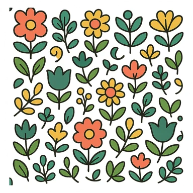 Seamless pattern with soft floral elements in retro Scandinavian style. sticker