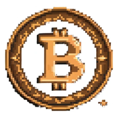 A bronze coin with S.R symbols in the middle, pixelated style sticker