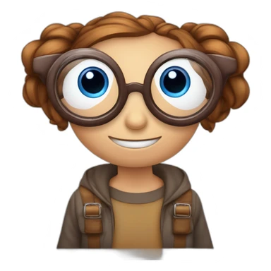 Une araignée mignonne qui porte des gosses lunettes marrons avec deux yeux ronds bleus style kawaï sticker