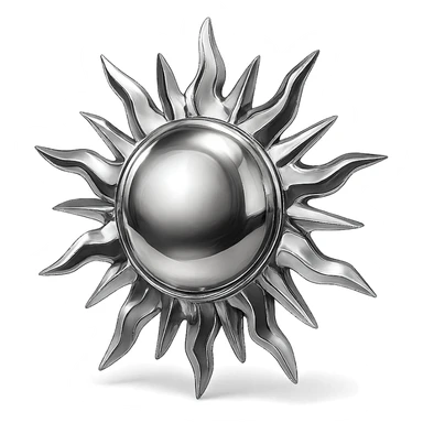 reflective chrome sun with intricate rays and a luminous core sticker