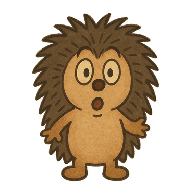 emoji of a surprised, fluffy hedgehog from a Soviet cartoon, in the style of Soviet animation with soft colors, transparent background sticker
