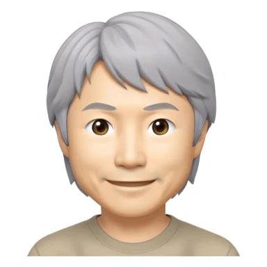 ​Cinematic Realistic Portrait of a Smiling Shigeru Miyamoto, depicted with warm, approachable features, gentle grey-tinted hair, and kind, expressive eyes, set against a subtle backdrop hinting at iconic video game imagery, rendered with lifelike textures and soft, inviting lighting that captures his innovative spirit, sticker