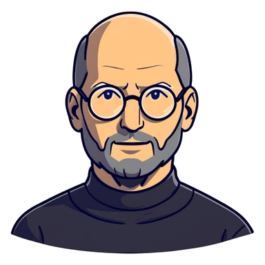 Steve Jobs with black turtleneck, round glasses, beard sticker