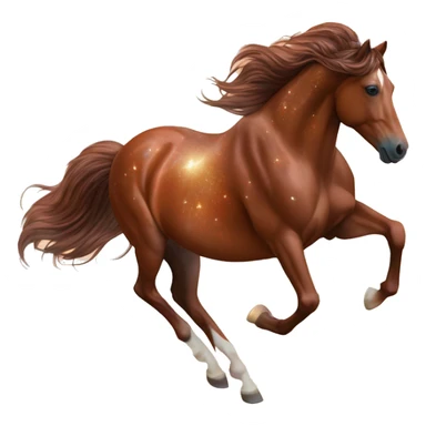 Ethereal glittering iridescent rich chestnut brown brindle horse galloping through constellations and nebulas sticker