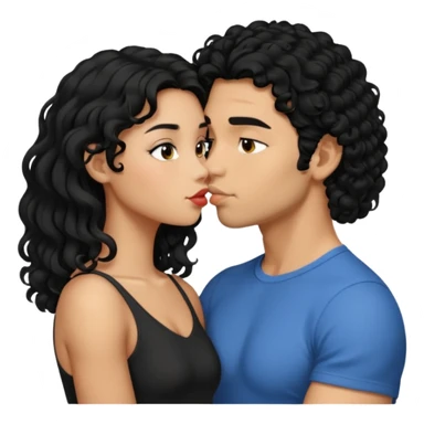 a strong man with short STRAIGHT black hair kissing a shorter girl with long black curly hair sticker