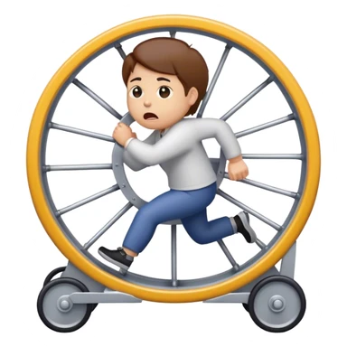 "Create an emoji of a stressed-out agency owner or coach, running on a hamster wheel, chasing after clients with desperation. The character looks frustrated and tired, symbolizing unpredictable income."


 sticker