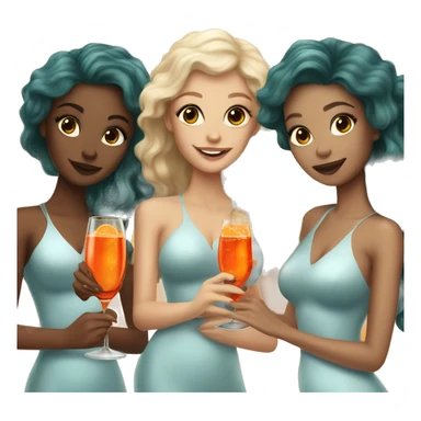 Three beautiful mermaids (light skin) drinking aperol sticker