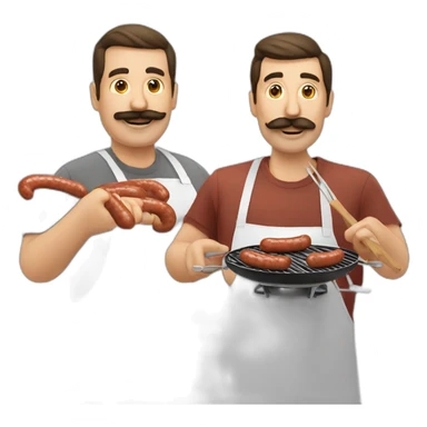 Moustache men grilling sausages sticker