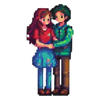 pixel art couple sharing a sweet hug, safe for work sticker
