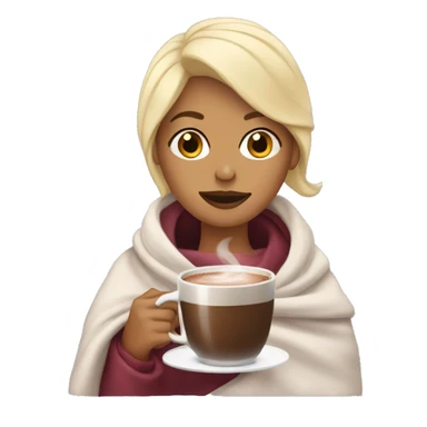 Blonde woman in blanket with hot chocolate sticker