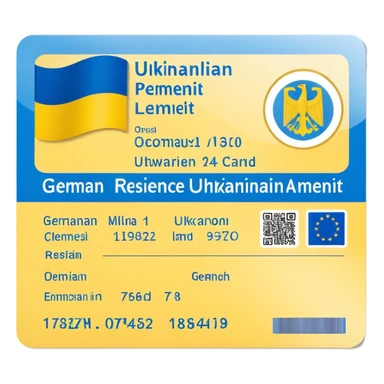 German residence permit card with Ukrainian colors sticker