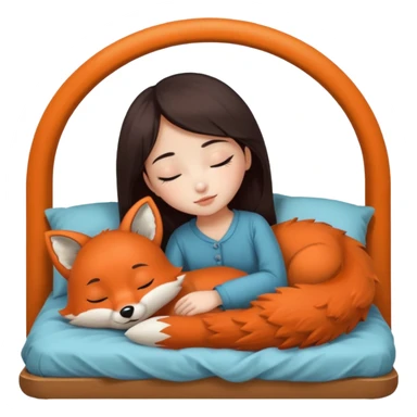A Chinese girl sleeping with a fox stuff toy next to her bed sticker