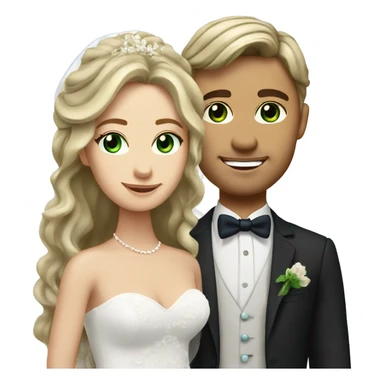 Bride with long wavy lose brown hair and green eyes and blonde groom with blue eyes  sticker