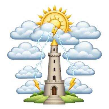 The tower tarot card lighting clouds and sun theres 2 sides one side sun and other clouds with lighting sticker