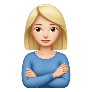 Woman with arms crossed and around her neck sticker