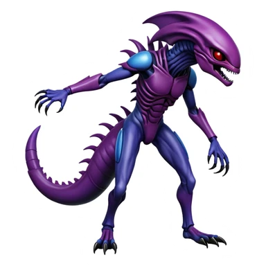 Fox xenomorph hybrid front facing full body dark purple and blue and red sticker